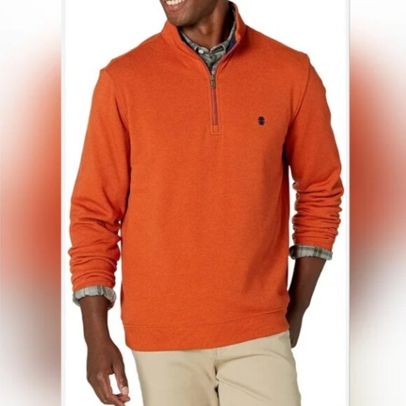 L🟠IZOD Pullover Golf Men's Large 1/4 zip sweater coral cotton polyester - Picture 1 of 7